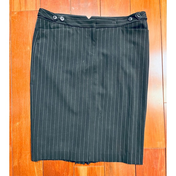 Norma Kamali Black Pinstripe Pencil Skirt Button Detail Tailored Size 12 - Picture 2 of 6
